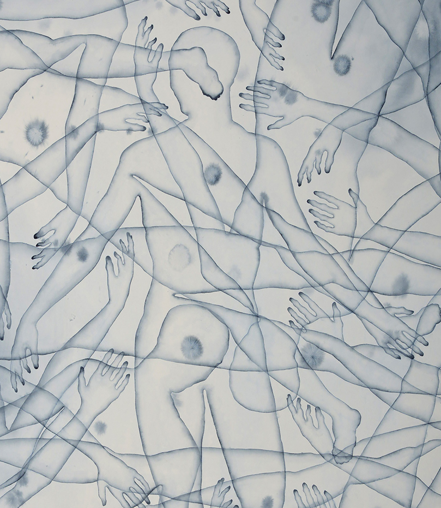 Stefano Bolzano, Co-esistenza emotiva, acquerello su carta, 86x135 cm, 2020 (dettqaglio).