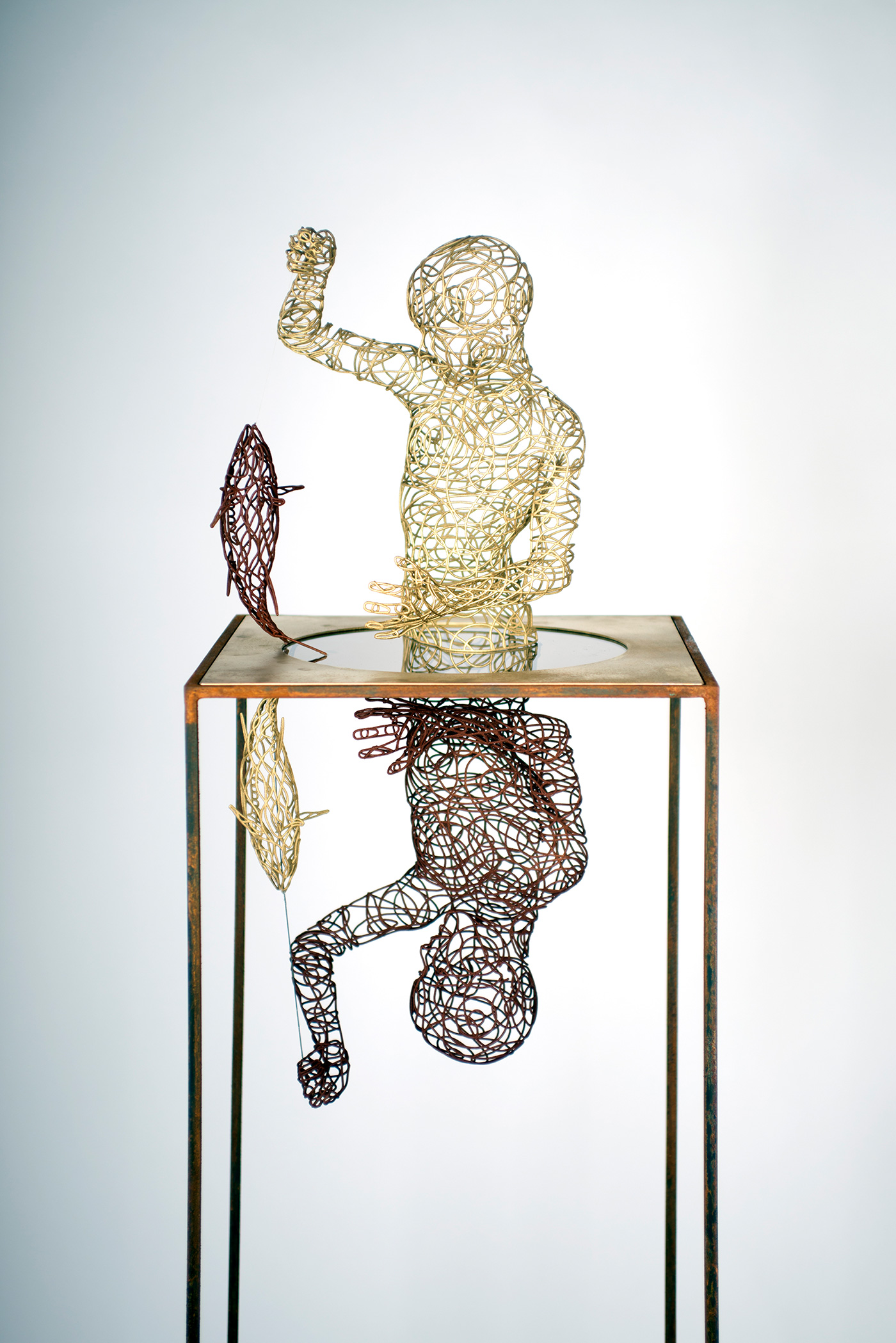Bonzanos A.G., Al di qua e al di là, SLS Duraform wire sculpture, made with 3D printer, 174x42x42 cm, 2017. Private collection.