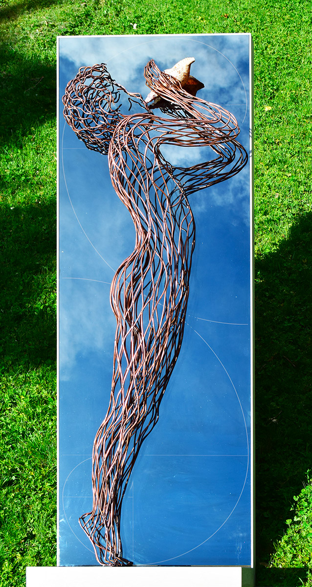 Stefano Bonzano, Anemos, scultura in filo di rame applicata su lastra specchiante, 2014